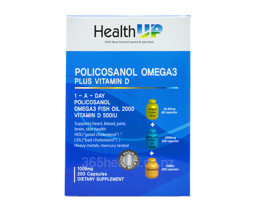 HealthUP Policosanol Omega 3 Plus Vitamin D 200capsules - 365 Health Limited